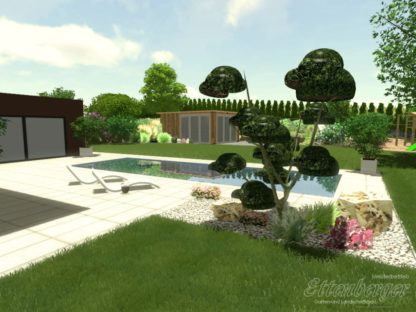 Konzeptvorschlag mit Pool und Bonsai