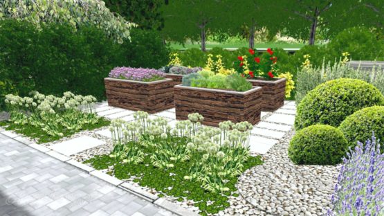 Hochbeete im Nutzbereich eines Gartens